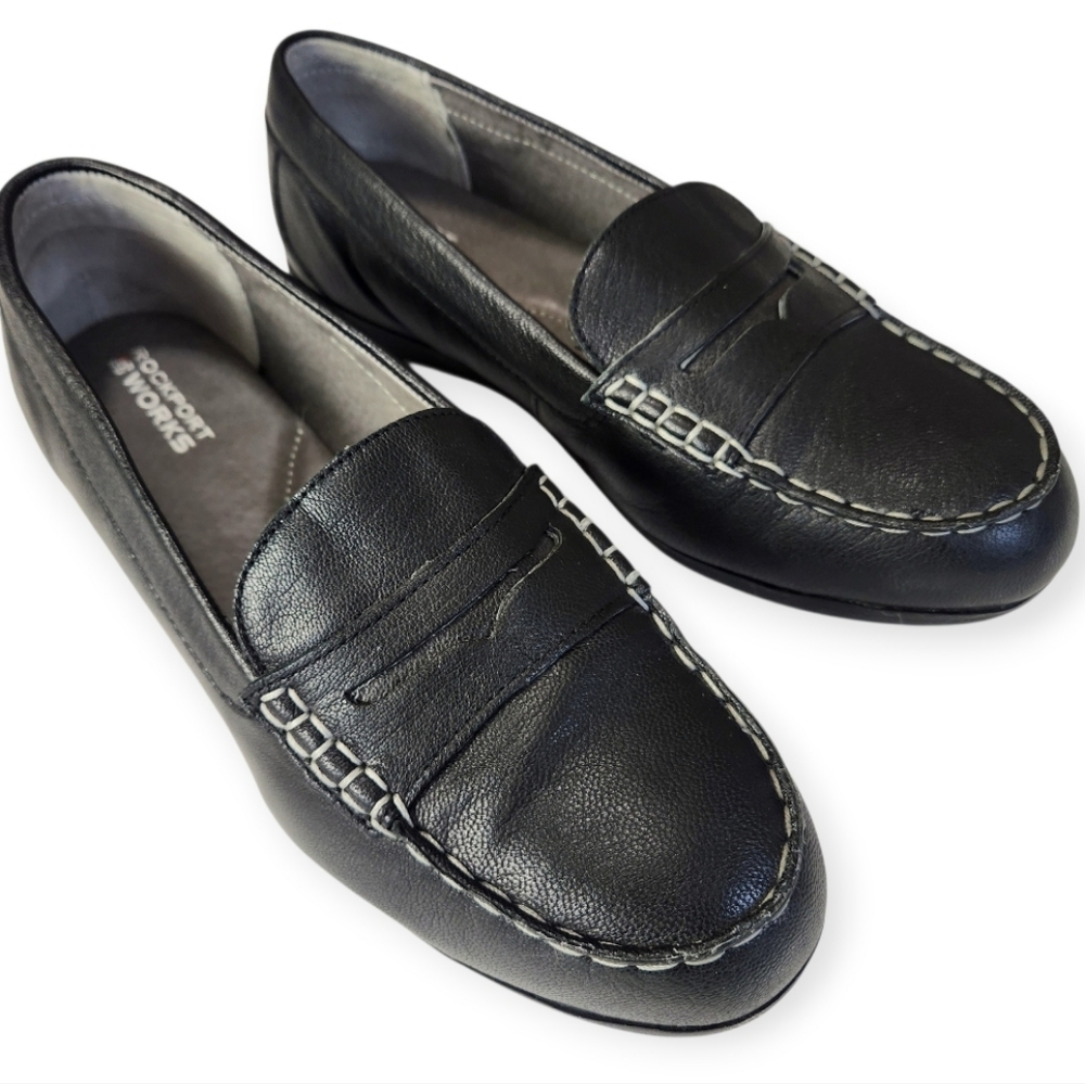 Rockport Works Top Shore Career Leather Slip On Steel Safety Toe Loafer Sz. 10.5